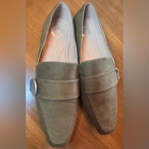 Journee Bentley Square Toe Loafer in Faux Olive Suede- Size 6.5
